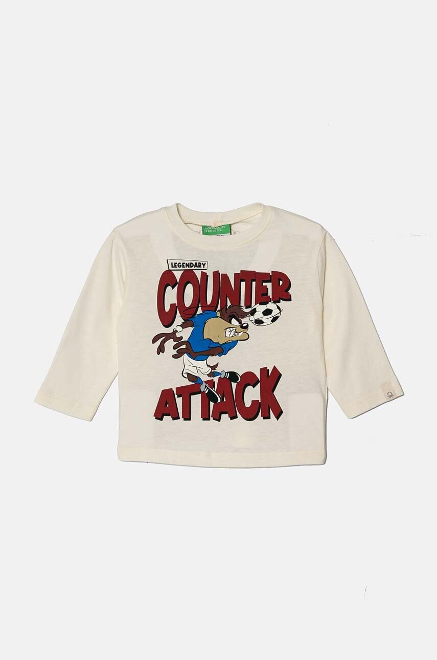 United Colors of Benetton longsleeve din bumbac pentru copii x Looney Tunes culoarea bej, cu imprimeu, 3ATNG10GY