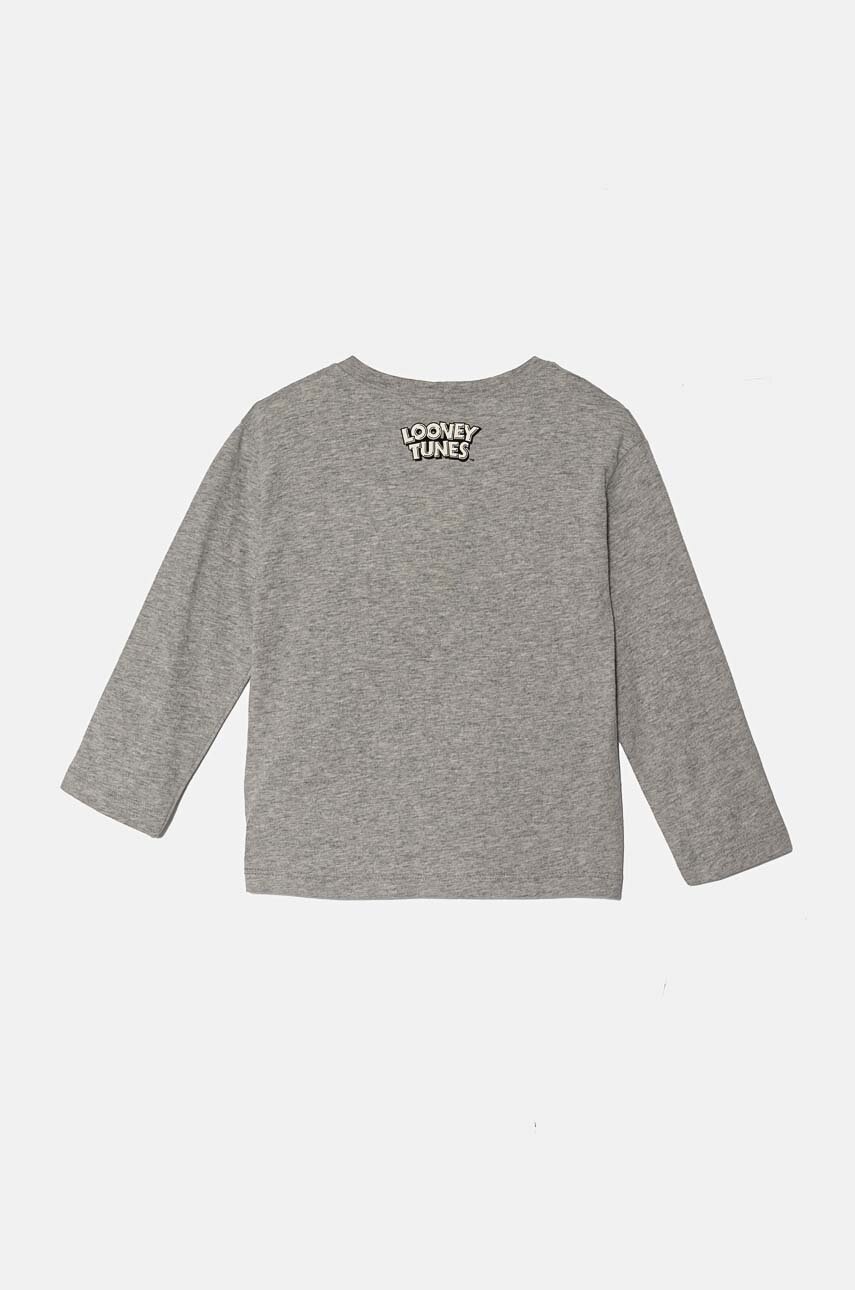 Дитячий бавовняний лонгслів United Colors of Benetton x Looney Tunes колір сірий з принтом 3ATNG10GY Дитячий бавовняний лонгслів United Colors of Benetton x Looney Tunes колір сірий з принтом 3ATNG10GY