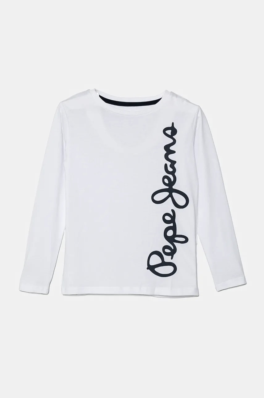Pepe Jeans longsleeve din bumbac pentru copii WALDO culoarea alb, cu imprimeu, PB503914 Pepe Jeans longsleeve din bumbac pentru copii WALDO culoarea alb, cu imprimeu, PB503914