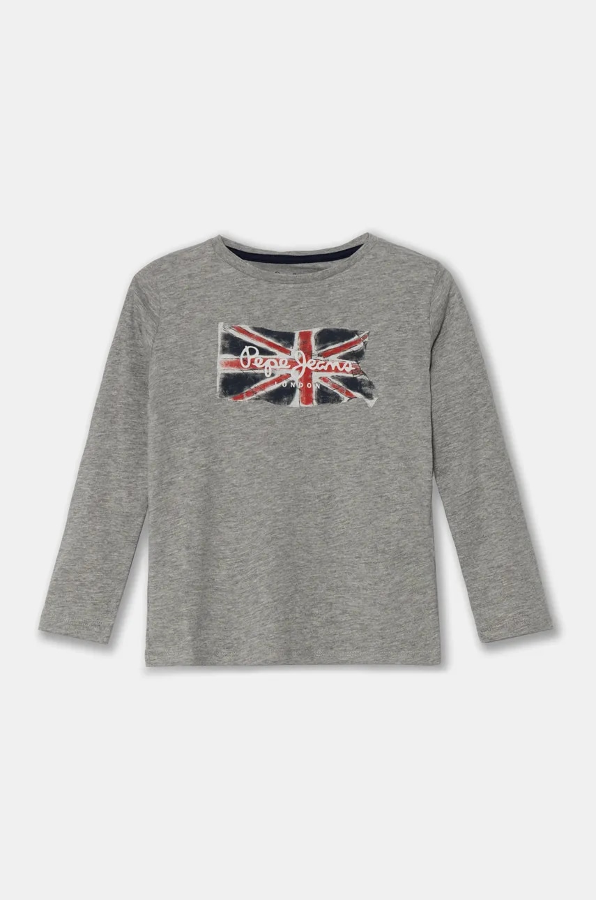 Pepe Jeans longsleeve din bumbac pentru copii CLAG LS culoarea gri, cu imprimeu, PB503916 Pepe Jeans longsleeve din bumbac pentru copii CLAG LS culoarea gri, cu imprimeu, PB503916