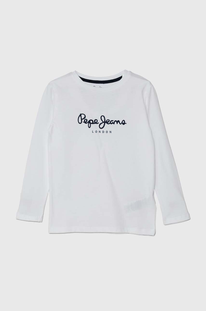 Pepe Jeans longsleeve din bumbac pentru copii NEW HERMAN culoarea alb, cu imprimeu, PB503919