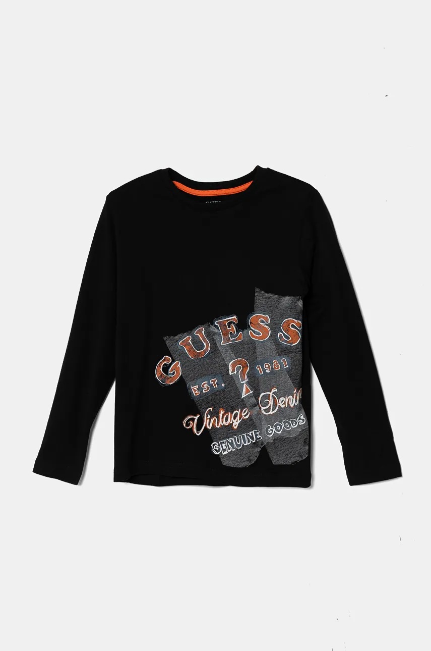 

Детска блуза с дълги ръкави Guess в черно с принт L4BI01 I3Z14, Черен