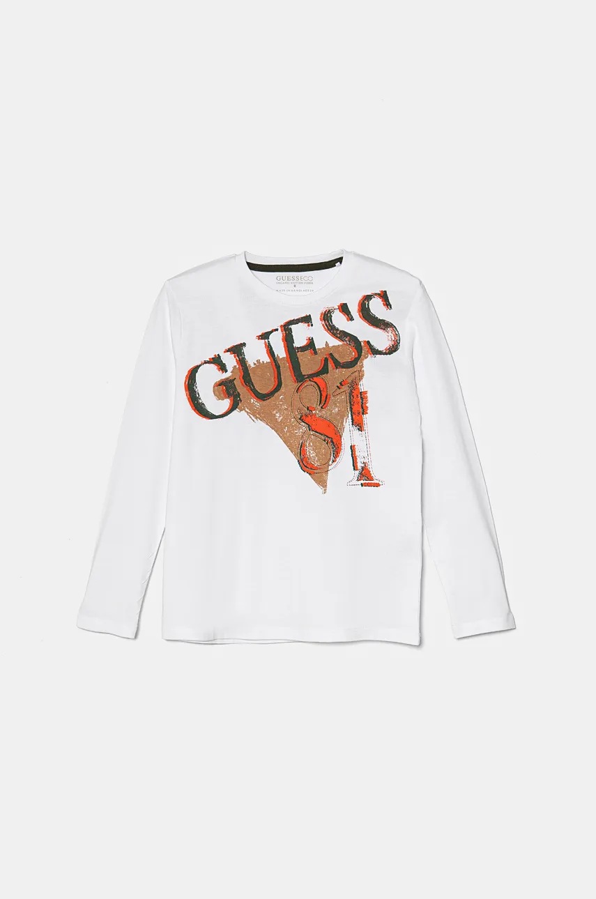 

Детска блуза с дълги ръкави Guess в бяло с принт L4BI03 I3Z14, Бял