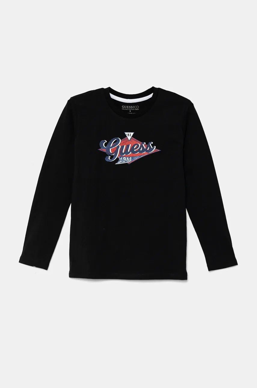 

Детска блуза с дълги ръкави Guess в черно с принт L4BI15 I3Z14, Черен