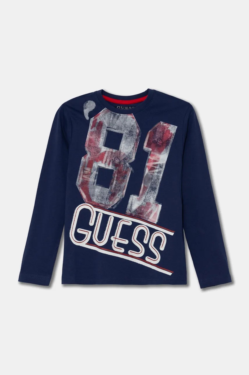 

Детска блуза с дълги ръкави Guess в тъмносиньо с принт L4BI17 I3Z14, Тъмносин