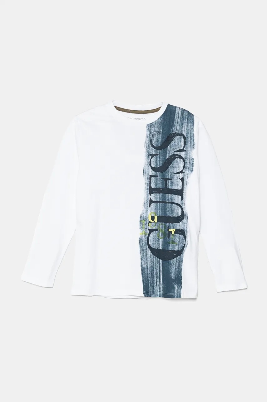 

Детска блуза с дълги ръкави Guess в бяло с принт L4BI27 I3Z14, Бял