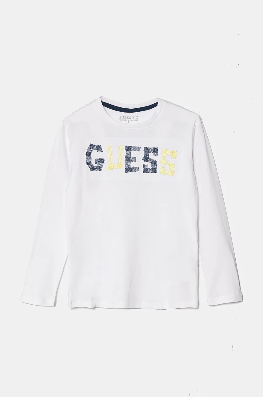 

Детска блуза с дълги ръкави Guess в бяло с апликация L4BI29 I3Z14, Бял
