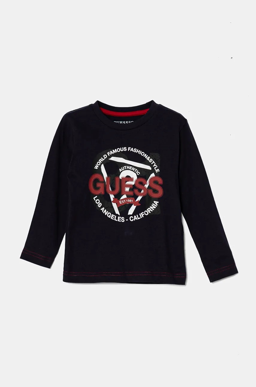 

Детска блуза с дълги ръкави Guess в тъмносиньо с принт N4BI03 I3Z14, Тъмносин