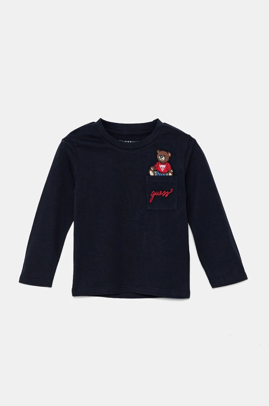 

Детска блуза с дълги ръкави Guess в тъмносиньо с апликация N4BI06 I3Z13, Тъмносин