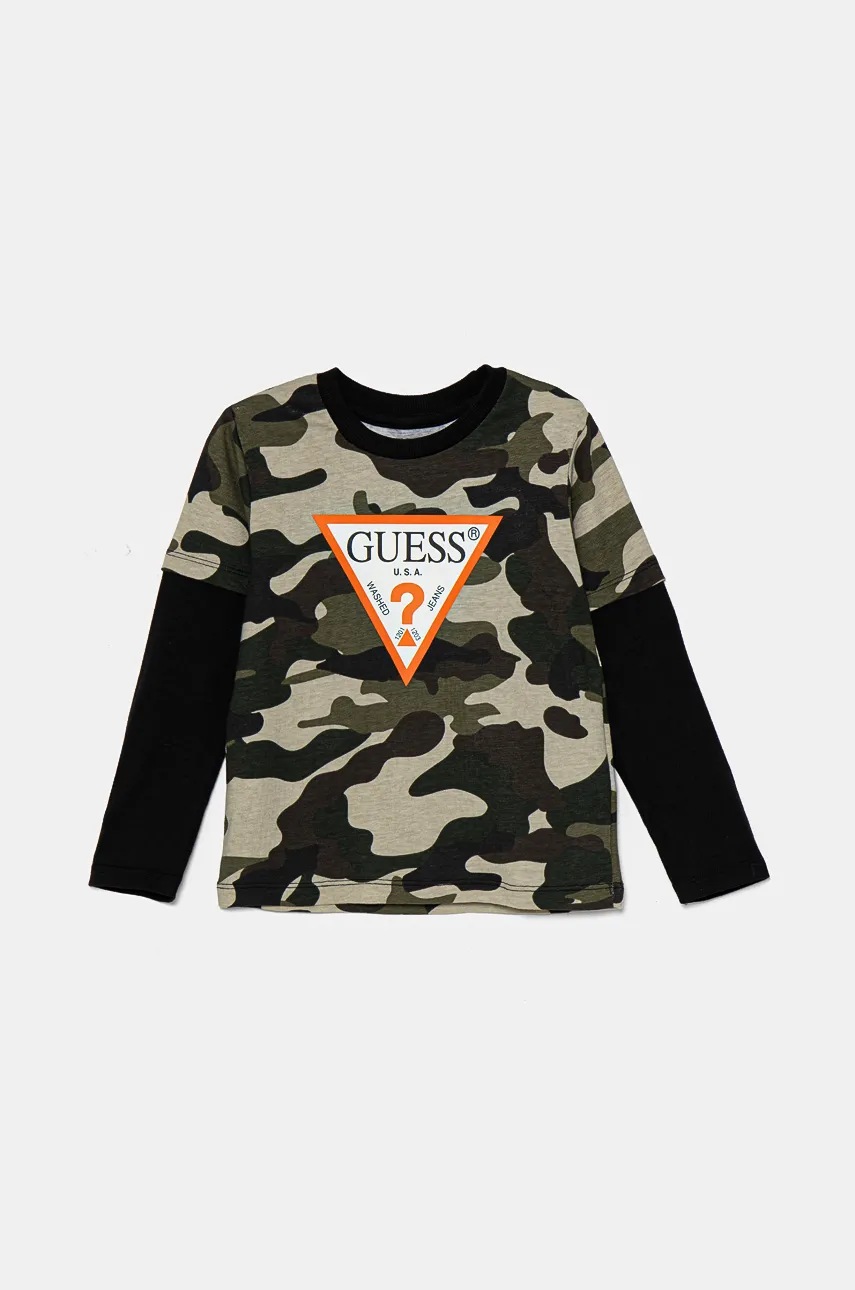 

Детска блуза с дълги ръкави Guess в зелено с десен N4BI07 I3Z13, Зелен