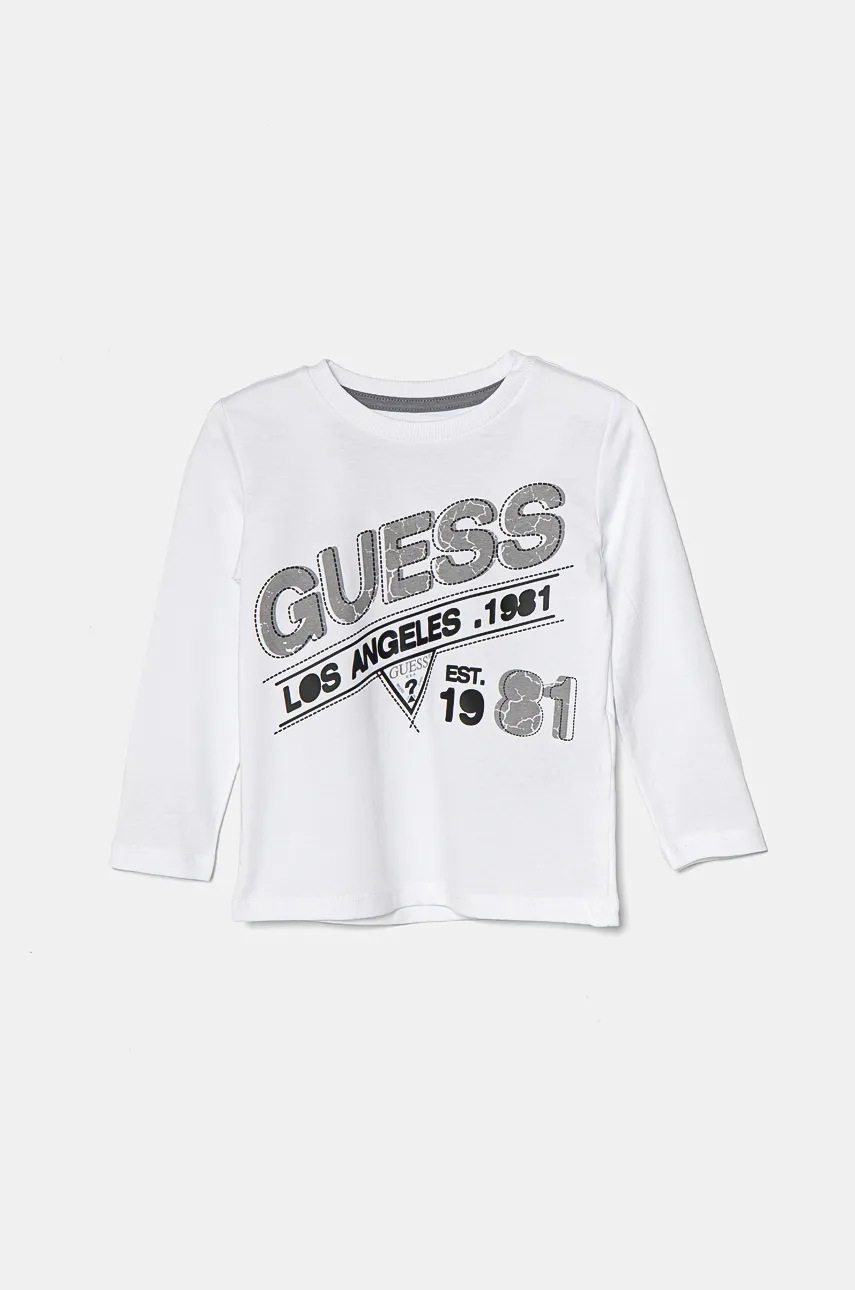 

Детска блуза с дълги ръкави Guess в бяло с принт N4BI11 I3Z14, Бял