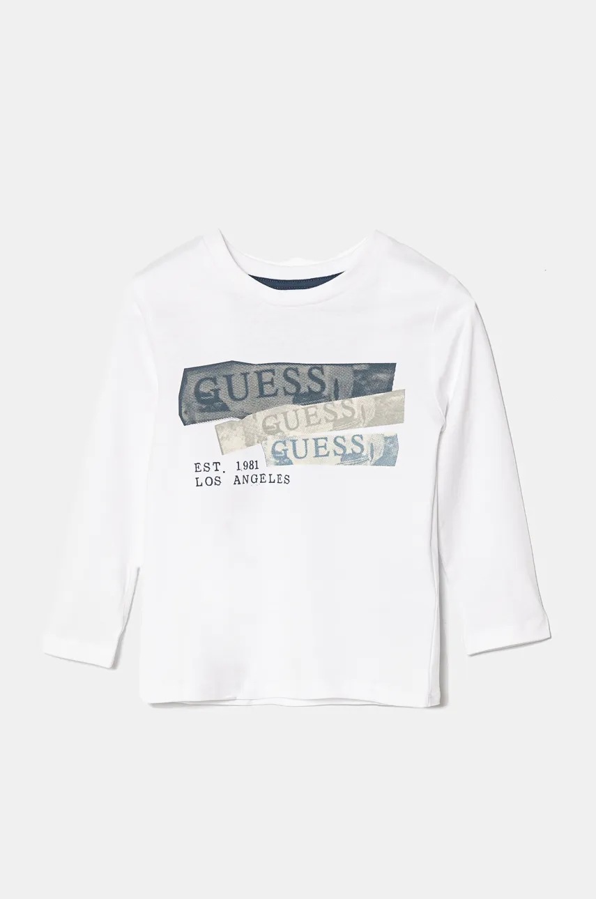 

Детска блуза с дълги ръкави Guess в бяло с принт N4BI20 I3Z14, Бял