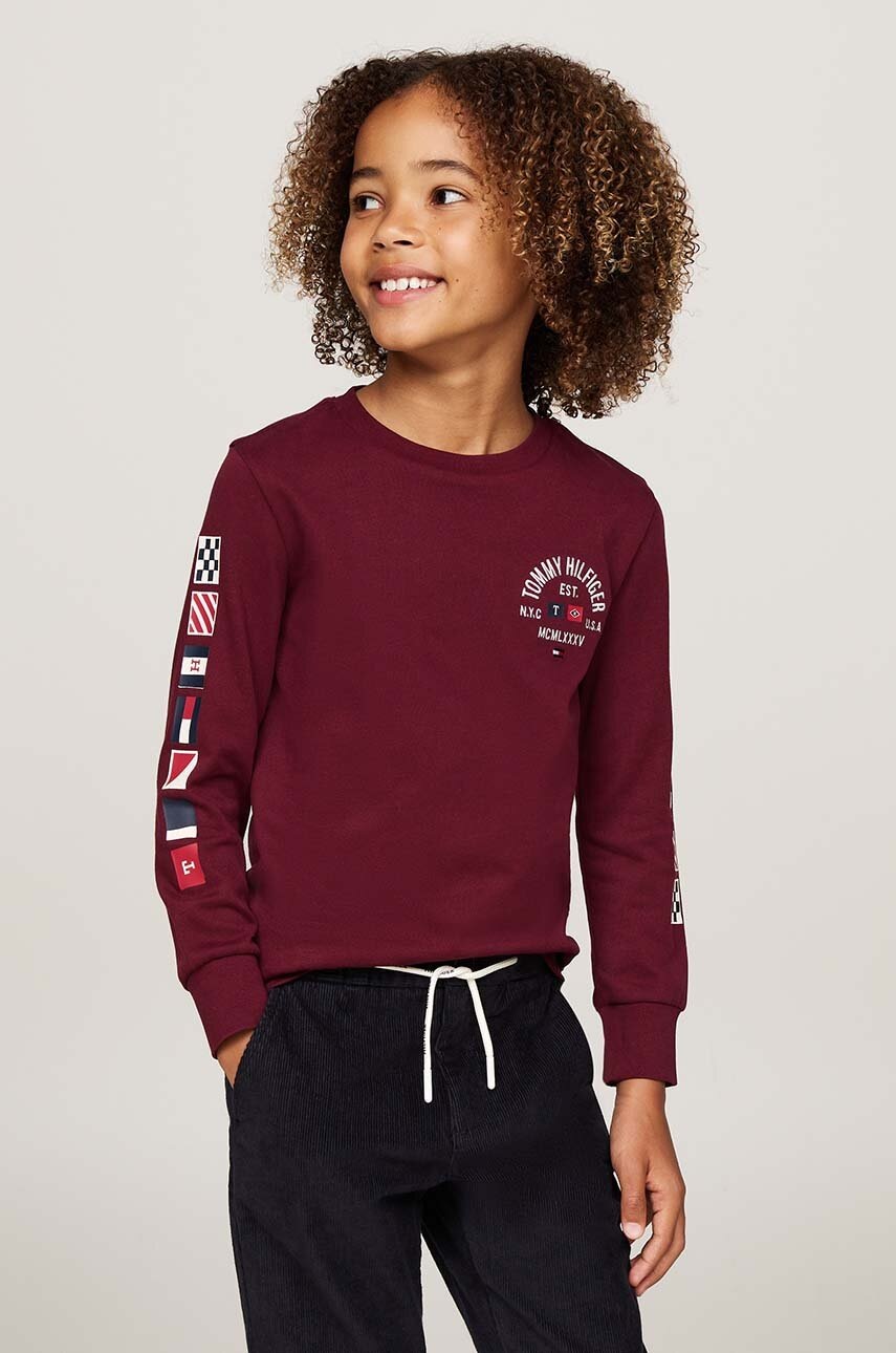 

Детска блуза с дълги ръкави Tommy Hilfiger в бордо с принт KB0KB09384