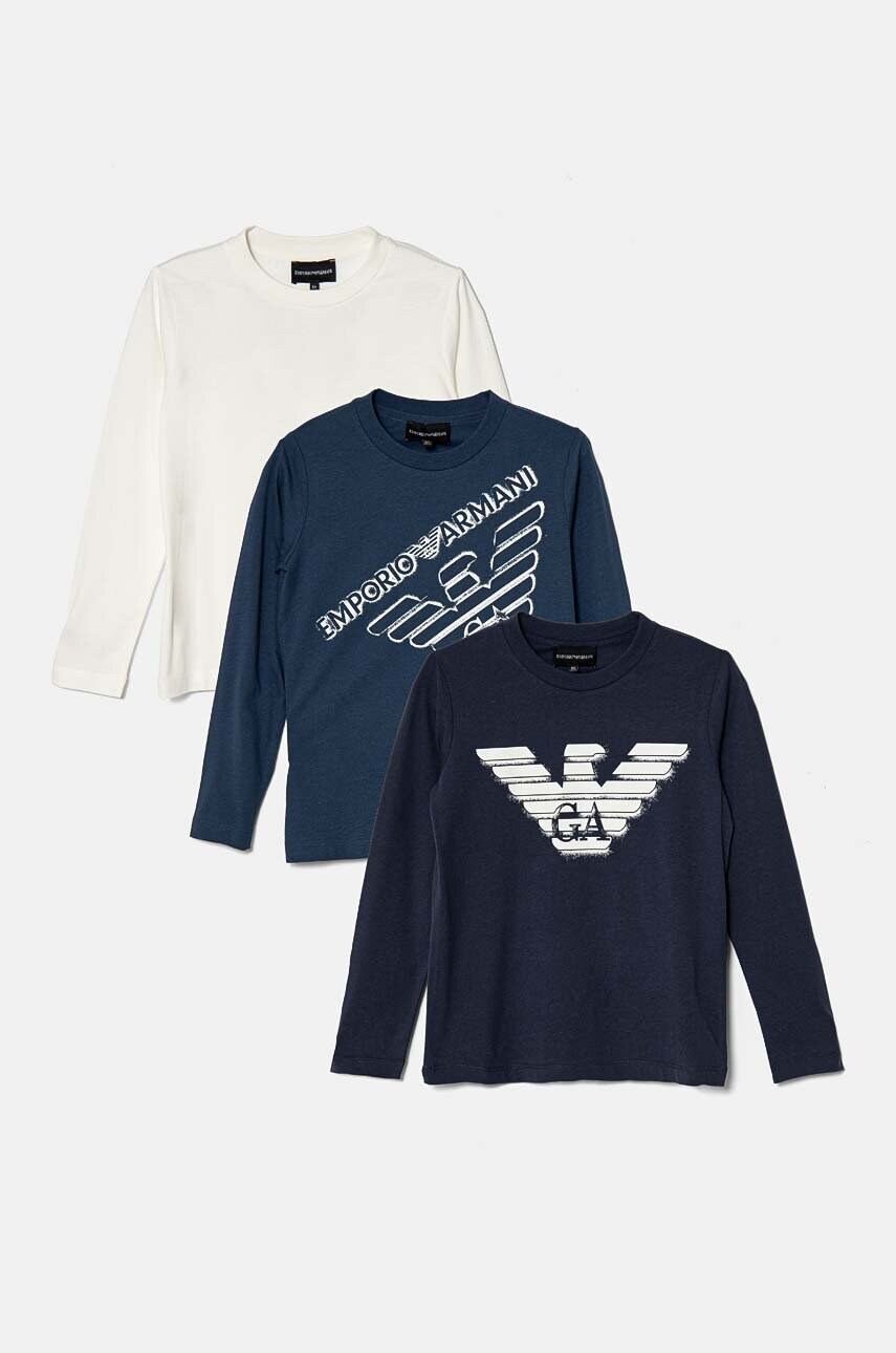 Levně Dětské bavlněné tričko s dlouhým rukávem Emporio Armani tmavomodrá barva, s potiskem, 6D4DJ4 4J54Z