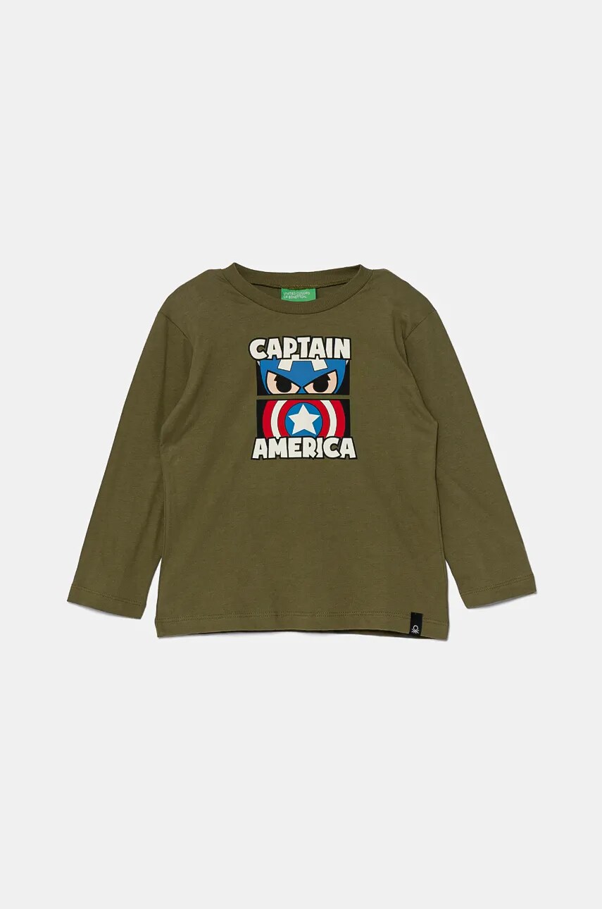 United Colors of Benetton longsleeve din bumbac pentru copii culoarea verde, cu imprimeu, 3ATNG10H9