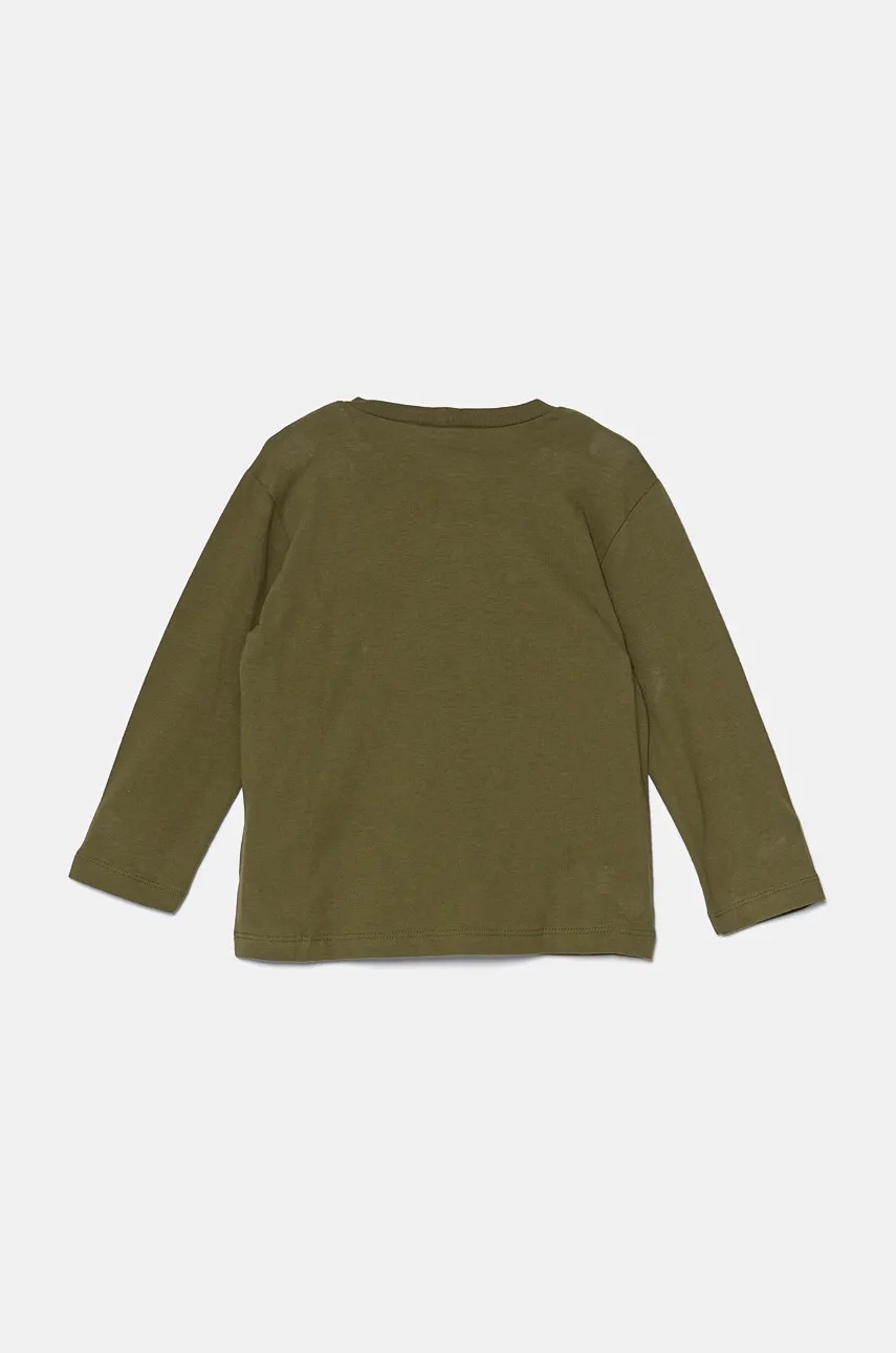 Хлопковый детский лонгслив United Colors of Benetton цвет зелёный с принтом 3ATNG10H9 Хлопковый детский лонгслив United Colors of Benetton цвет зелёный с принтом 3ATNG10H9