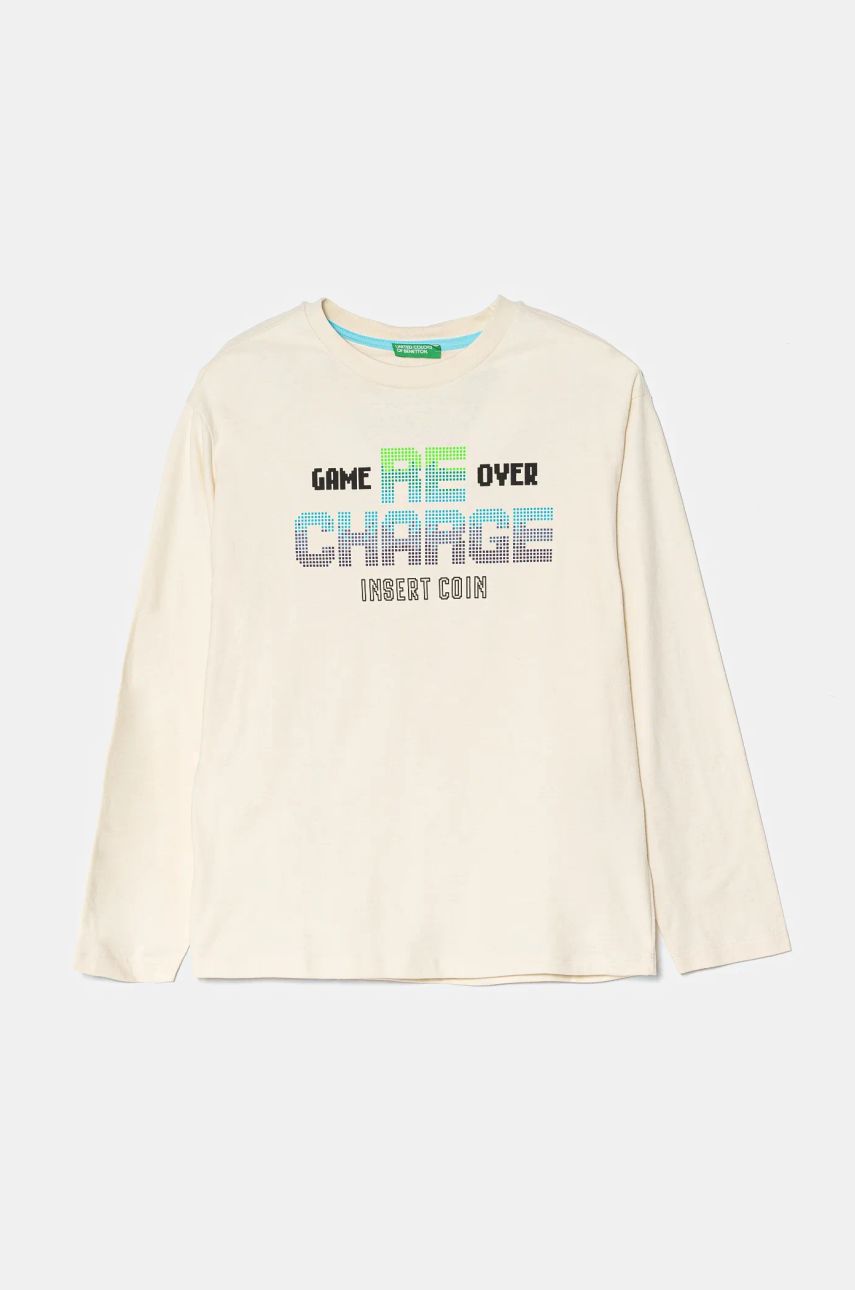 United Colors of Benetton longsleeve din bumbac pentru copii culoarea bej, cu imprimeu, 3EG9C10M6