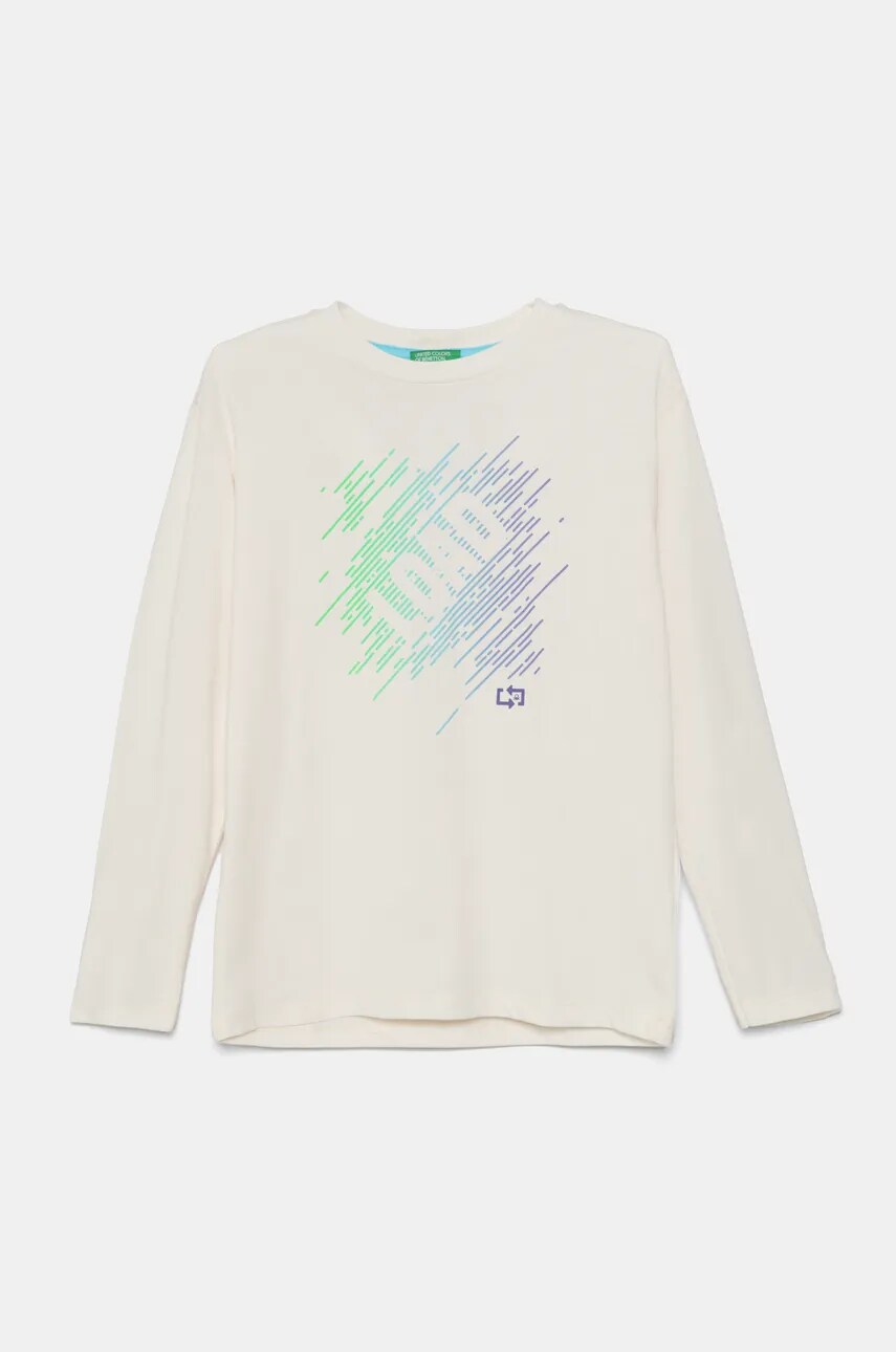 United Colors of Benetton longsleeve copii culoarea bej, cu imprimeu, 3696C10M7