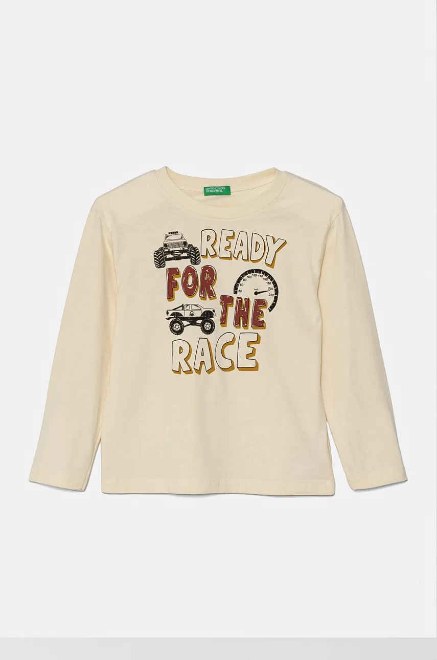 

Памучна блуза с дълги ръкави United Colors of Benetton в бежово с принт 3ATNG10G7, Бежов