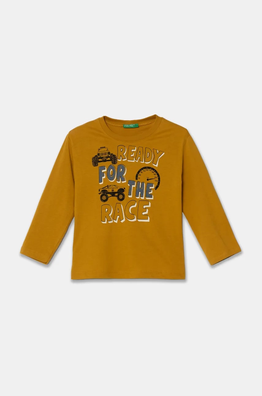 United Colors of Benetton longsleeve din bumbac culoarea galben, cu imprimeu, 3ATNG10G7