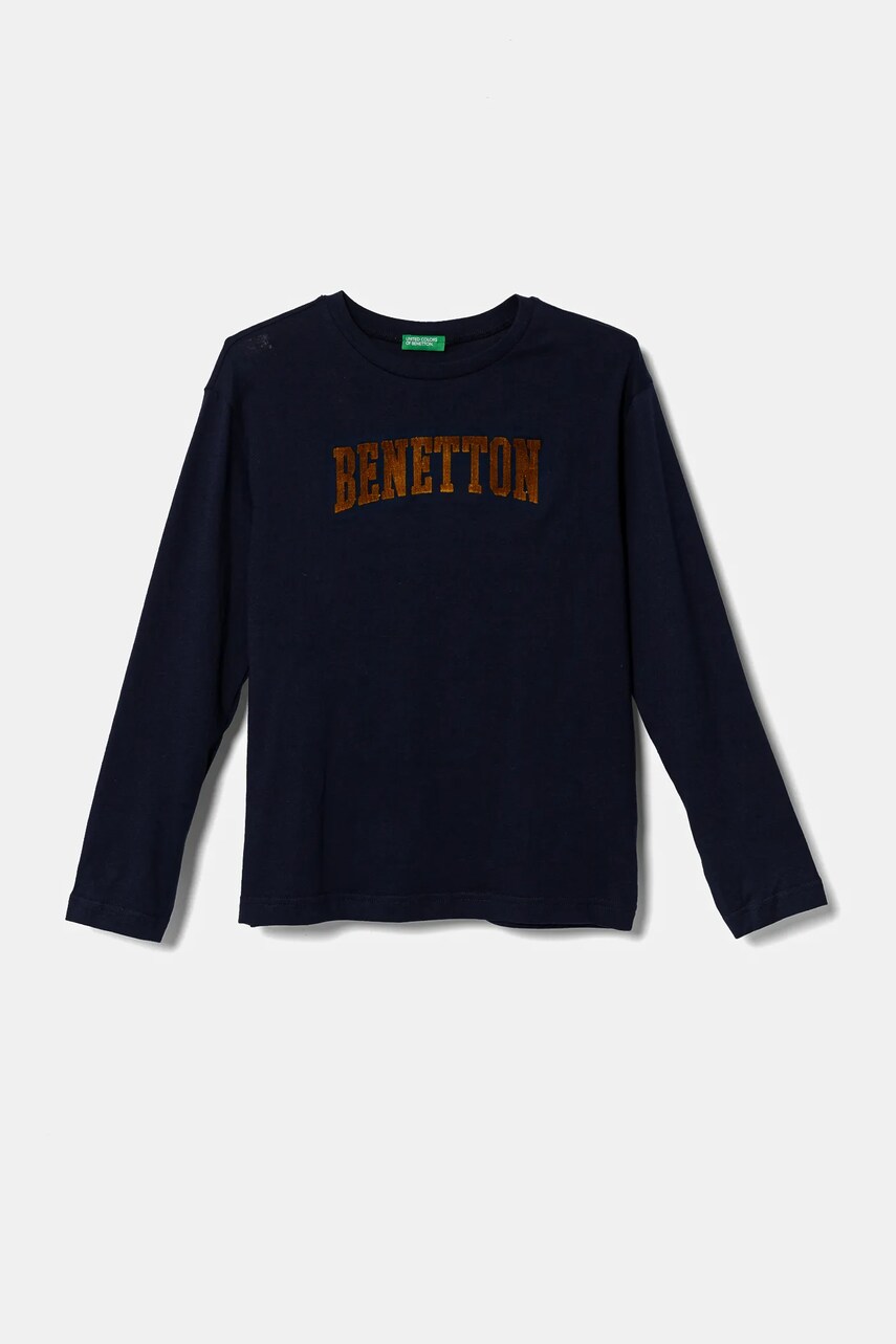 United Colors of Benetton longsleeve din bumbac pentru copii culoarea albastru marin, cu imprimeu, 3ATNC10KU