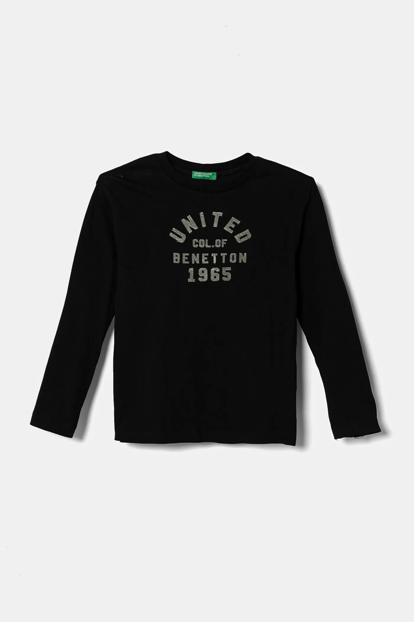 United Colors of Benetton longsleeve din bumbac pentru copii culoarea negru, cu imprimeu, 3ATNC10KU