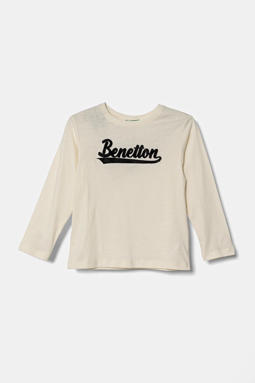 United Colors of Benetton longsleeve din bumbac pentru copii culoarea bej, cu imprimeu, 3ATNG10G1