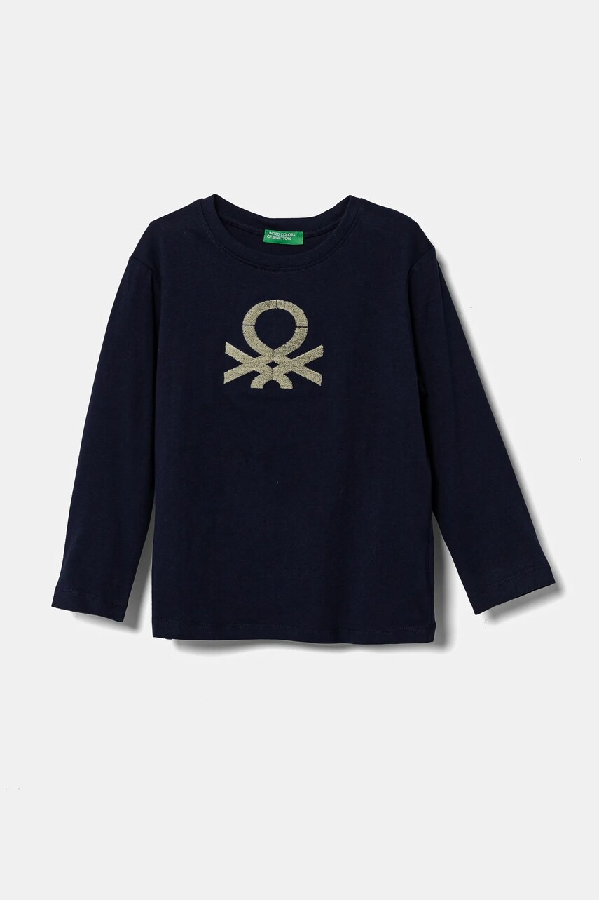 United Colors of Benetton longsleeve din bumbac pentru copii culoarea albastru marin, cu imprimeu, 3ATNG10G1
