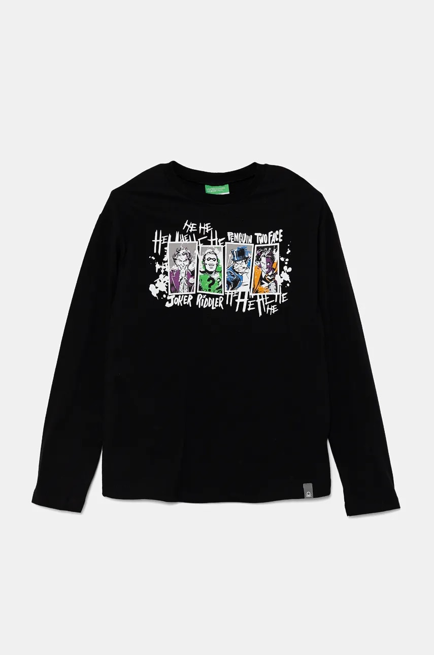 United Colors of Benetton longsleeve din bumbac pentru copii culoarea negru, cu imprimeu, 3ATNC10MG