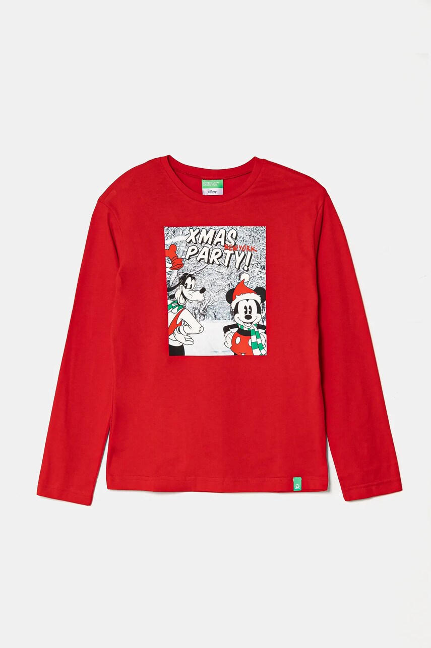 Levně Tričko s dlouhým rukávem United Colors of Benetton červená barva, s potiskem, 3ATNC10LE