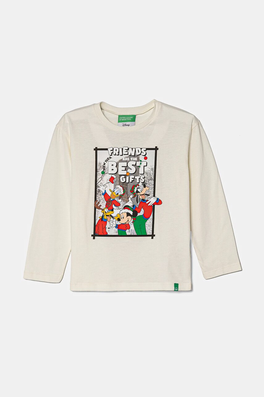 United Colors of Benetton longsleeve din bumbac pentru copii culoarea bej, cu imprimeu, 3ATNG10GP