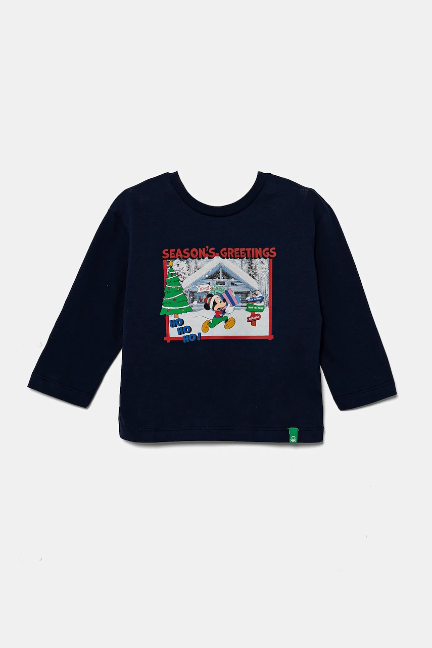 United Colors of Benetton longsleeve din bumbac pentru copii culoarea albastru marin, cu imprimeu, 3ATNG10GP