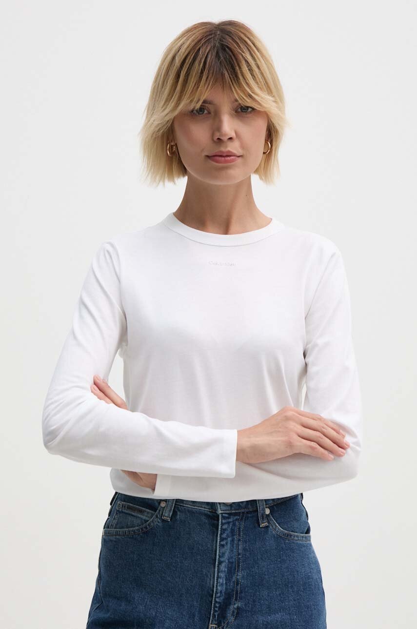 

Памучна блуза с дълги ръкави Calvin Klein в бяло K20K207572, Бял