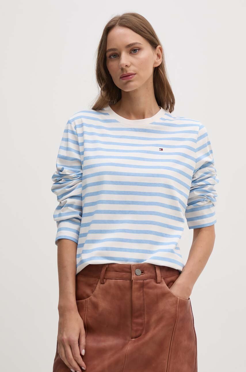 

Памучна блуза с дълги ръкави Tommy Hilfiger в синьо WW0WW42324, Син