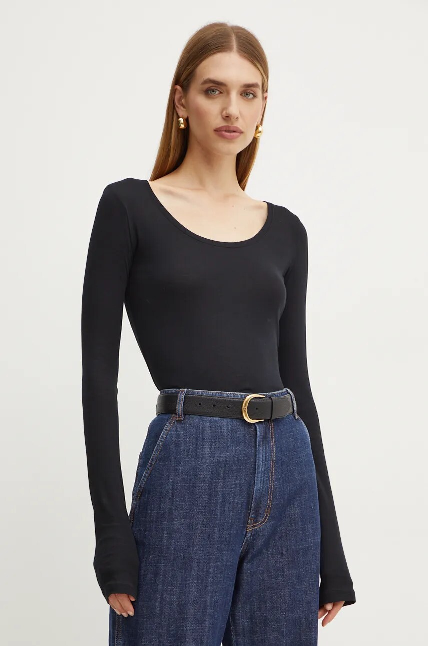 Boss Orange longsleeve din bumbac culoarea negru, 50518862