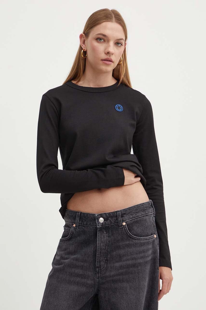 Hugo Blue longsleeve din bumbac culoarea negru, 50520316