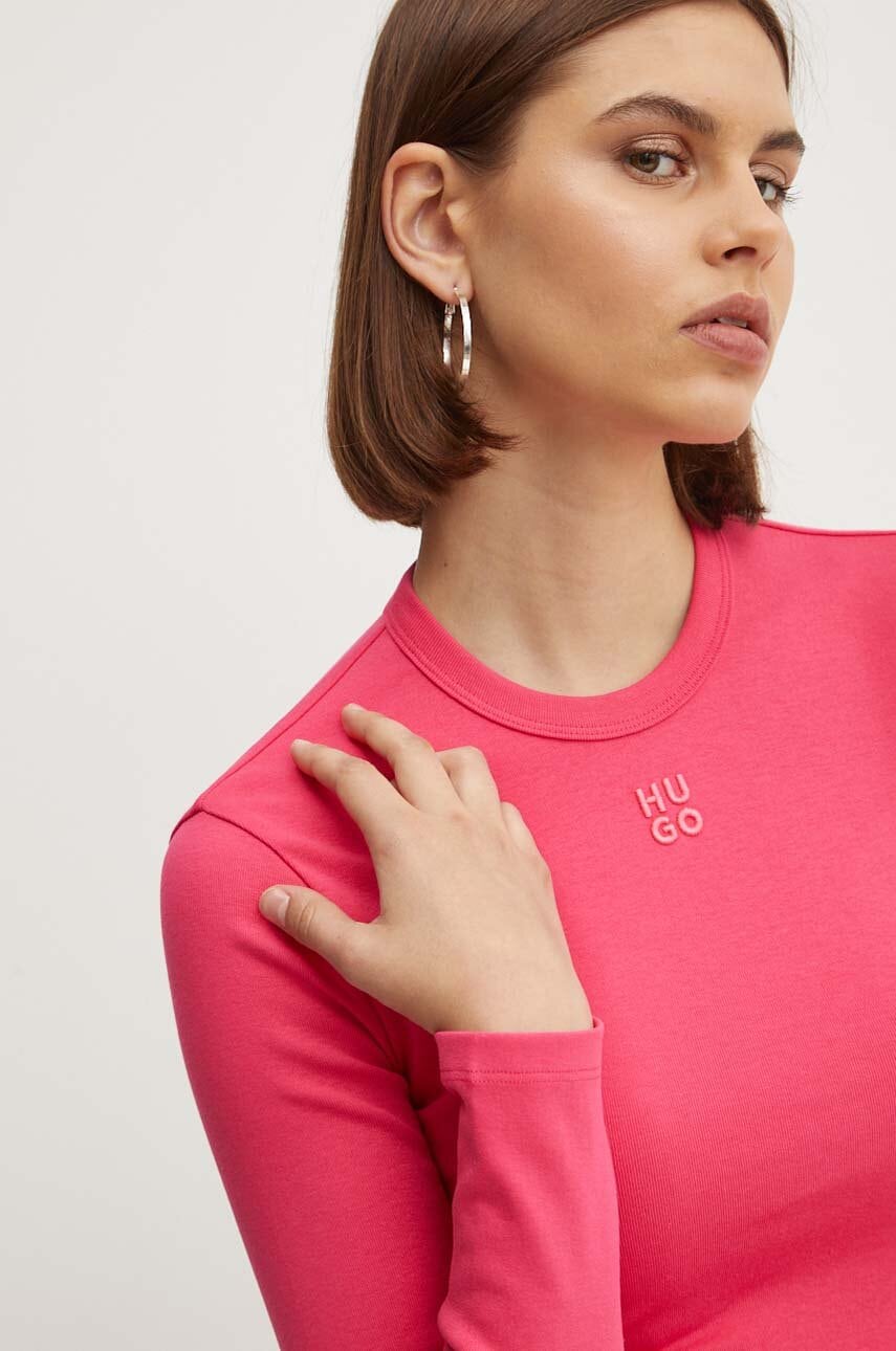 HUGO longsleeve femei, culoarea roz, 50518378