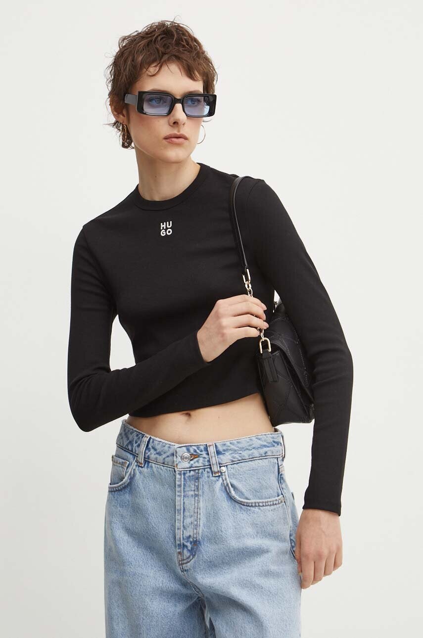 HUGO longsleeve femei, culoarea negru, 50518378