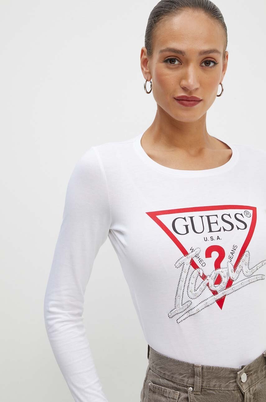 

Памучна блуза с дълги ръкави Guess ICON в бяло W4YI33 I3Z14, Бял
