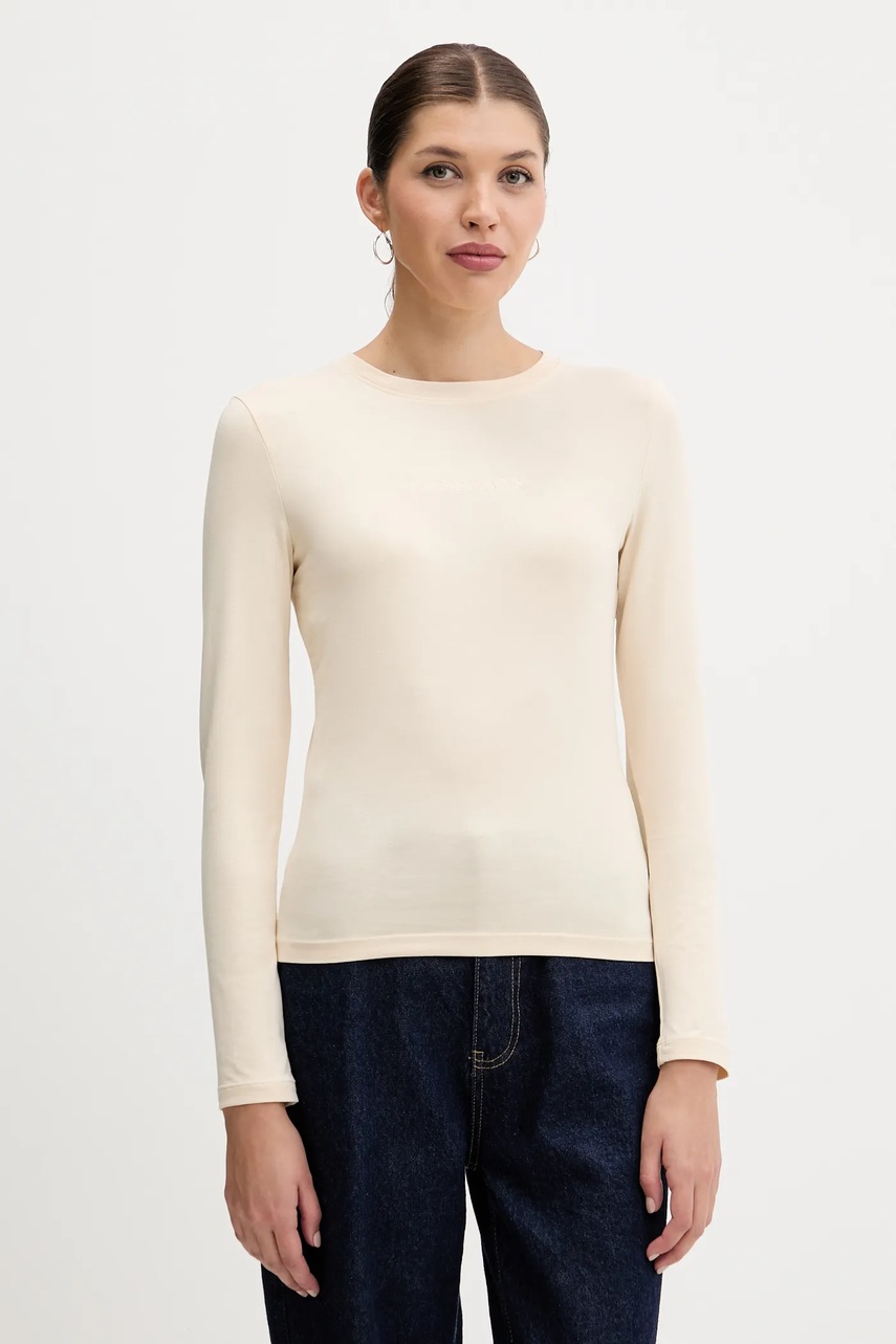 Levně Tričko s dlouhým rukávem Guess Jeans dámské, zelená barva, W4YI22 J1314