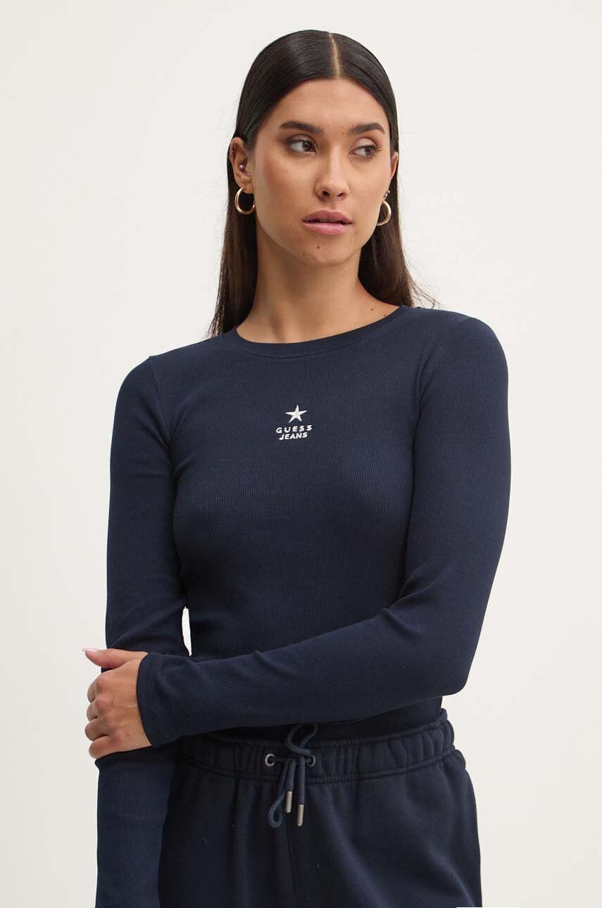 

Блуза с дълги ръкави Guess Jeans в тъмносиньо W4YI65 KA0H1, Тъмносин