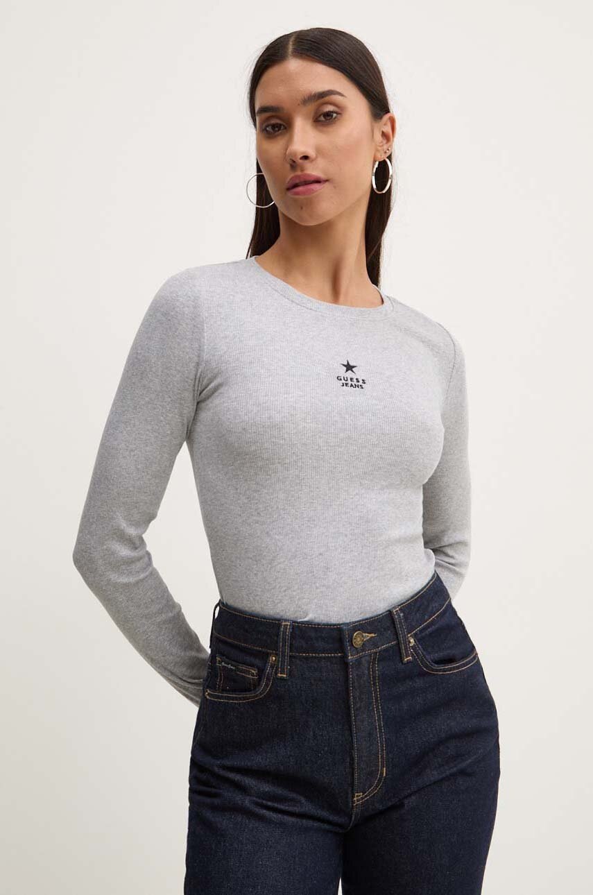 

Блуза с дълги ръкави Guess Jeans в сиво W4YI65 KA0H1, Сив