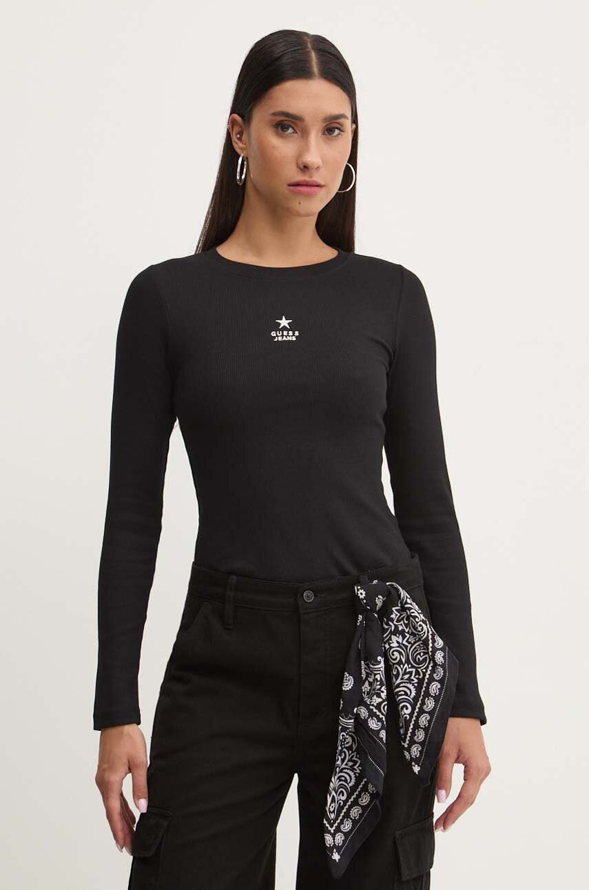 

Блуза с дълги ръкави Guess Jeans в черно W4YI65 KA0H1, Черен