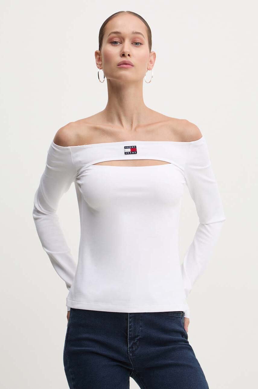 

Блуза с дълги ръкави Tommy Jeans в бяло с голи рамене DW0DW18437, Бял