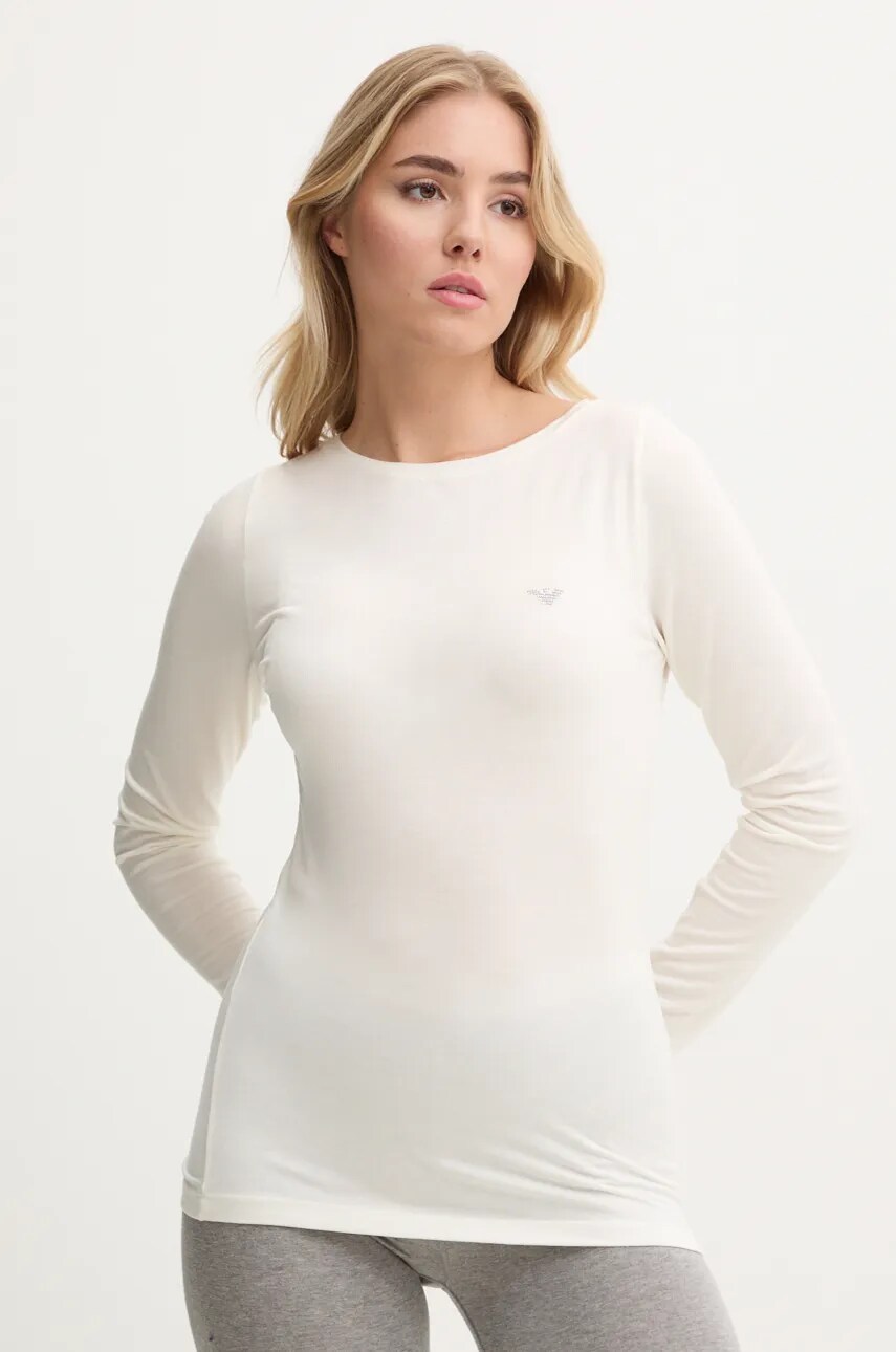Emporio Armani Underwear bluza cu maneca lunga cu amestec de lana culoarea bej, 164632 4F224