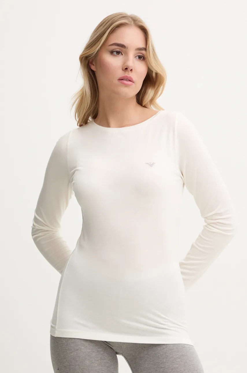 Emporio Armani Underwear bluză cu mânecă lungă cu amestec de lână culoarea bej, 164632 4F224