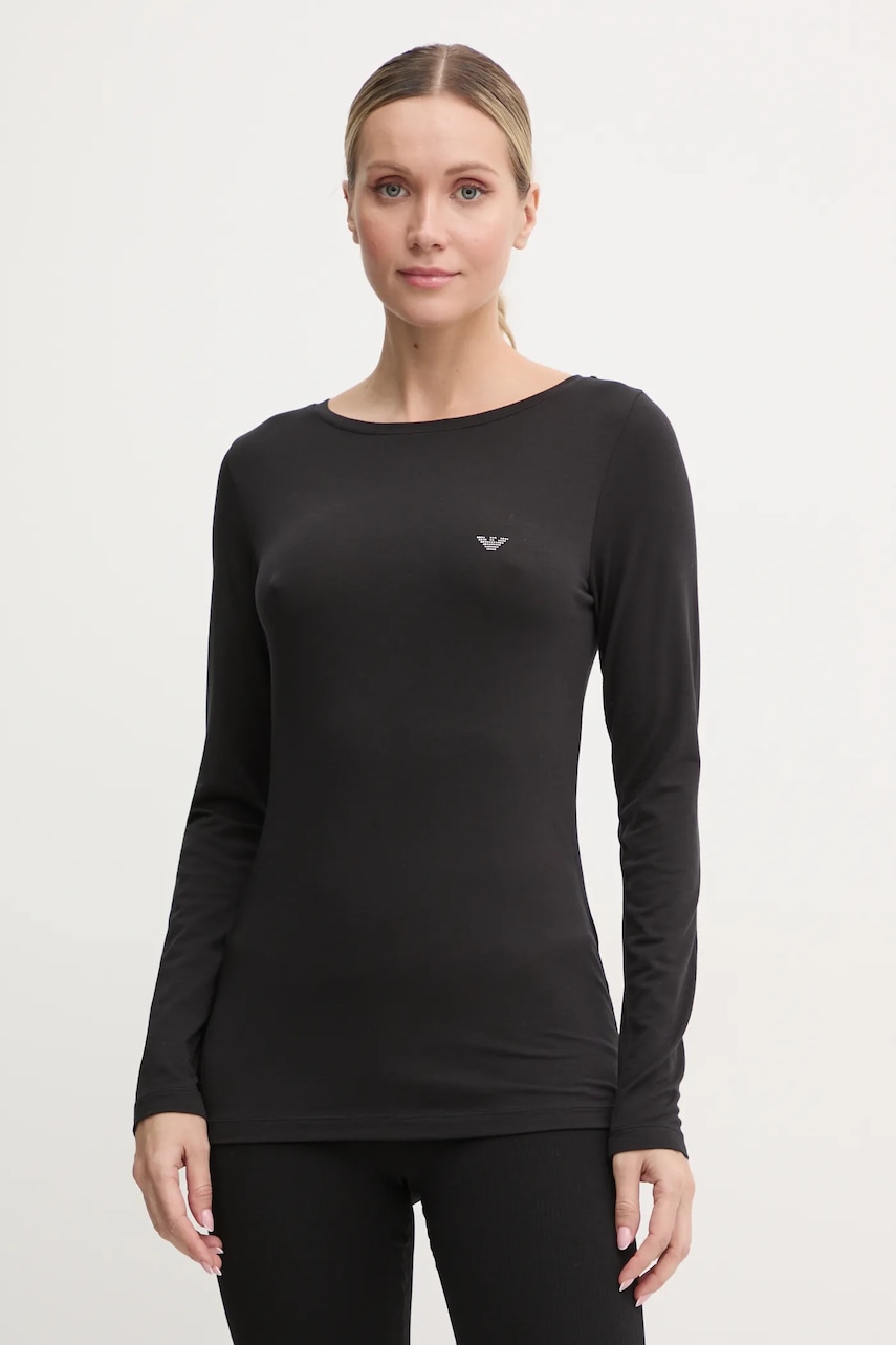 Emporio Armani Underwear bluză cu mânecă lungă cu amestec de lână culoarea negru, 164632 4F224