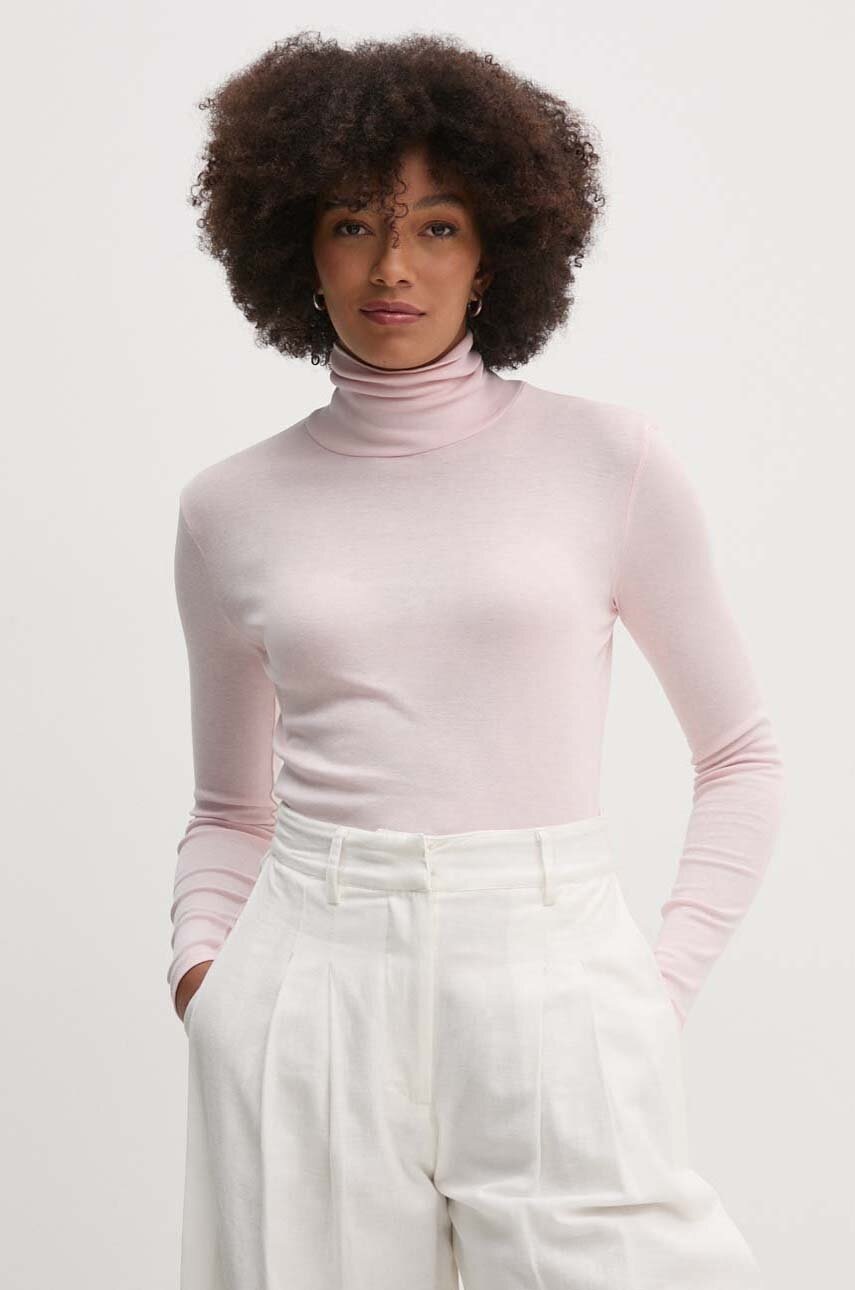 

Памучна блуза с дълги ръкави United Colors of Benetton в розово с поло 3GA2E2224, Розов