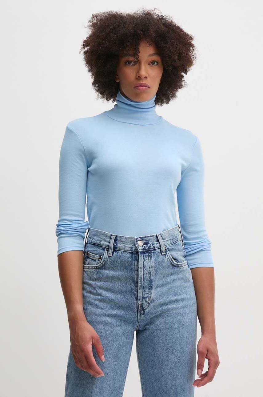

Памучна блуза с дълги ръкави United Colors of Benetton в синьо с поло 3GA2E2224, Син