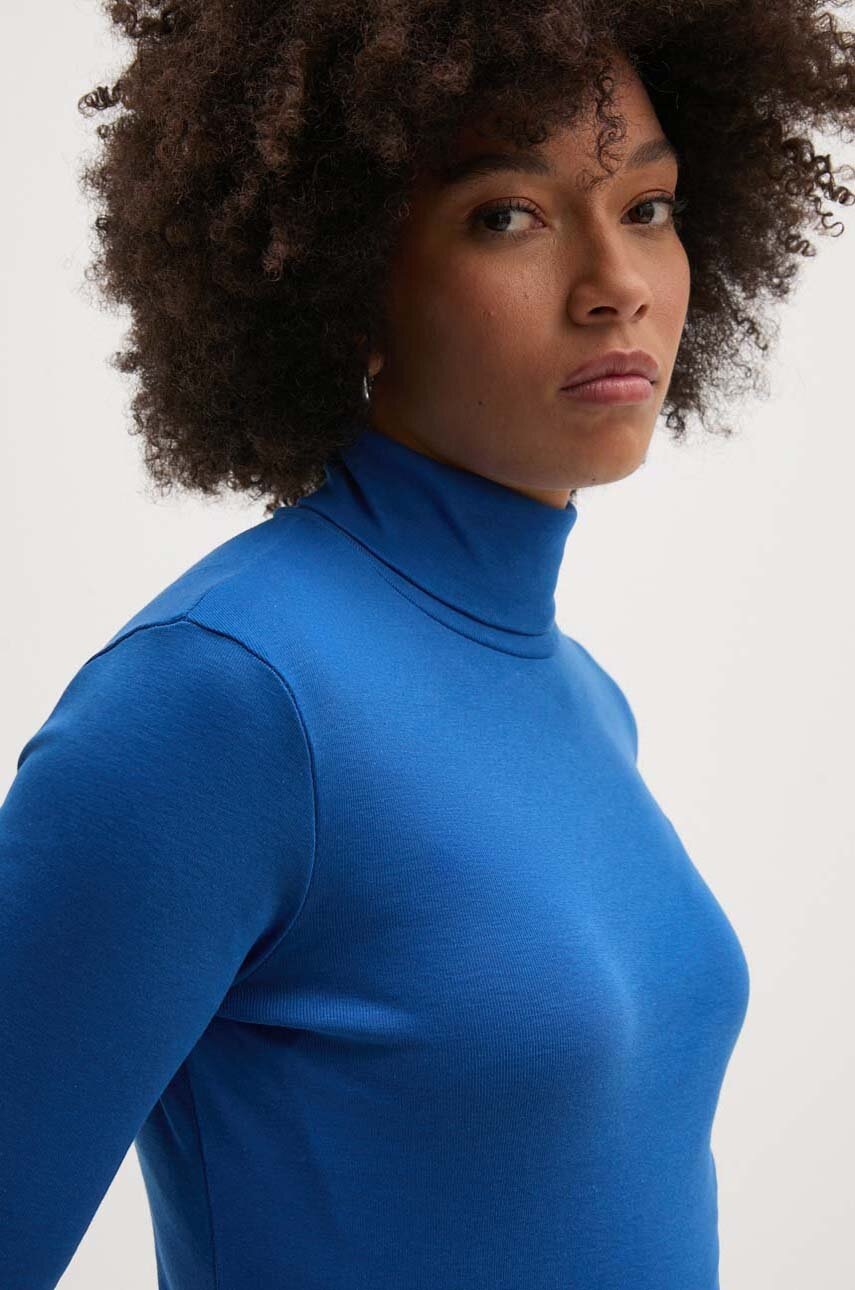

Памучна блуза с дълги ръкави United Colors of Benetton в синьо с поло 3GA2E2224, Син
